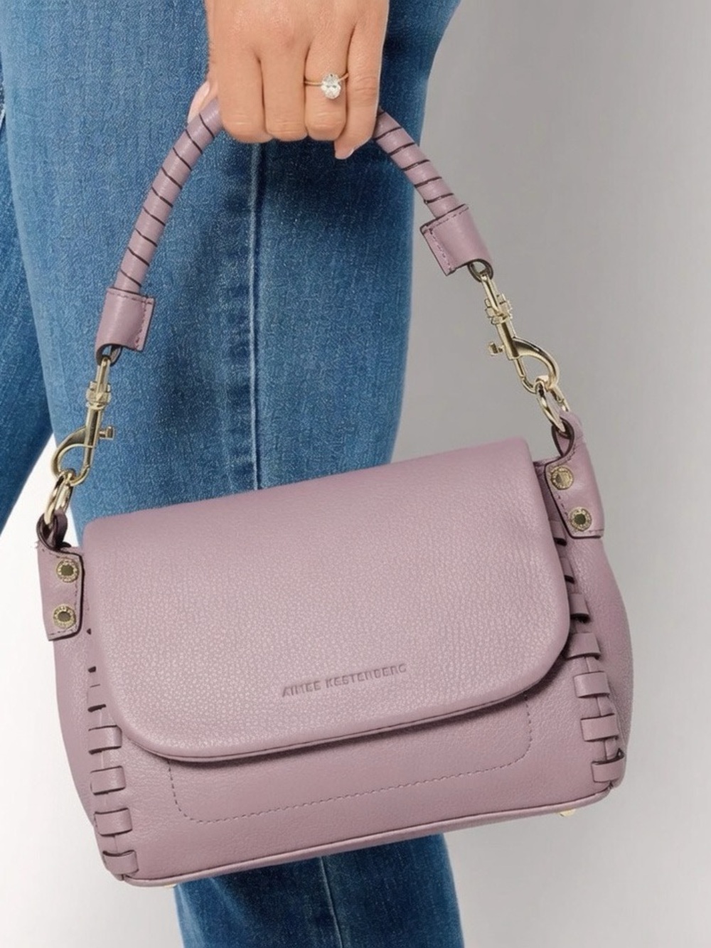 Aimee Kestenberg Mauve Taupe Leather Shoulder Bag with Wrapped Handle - Picture 1 of 9